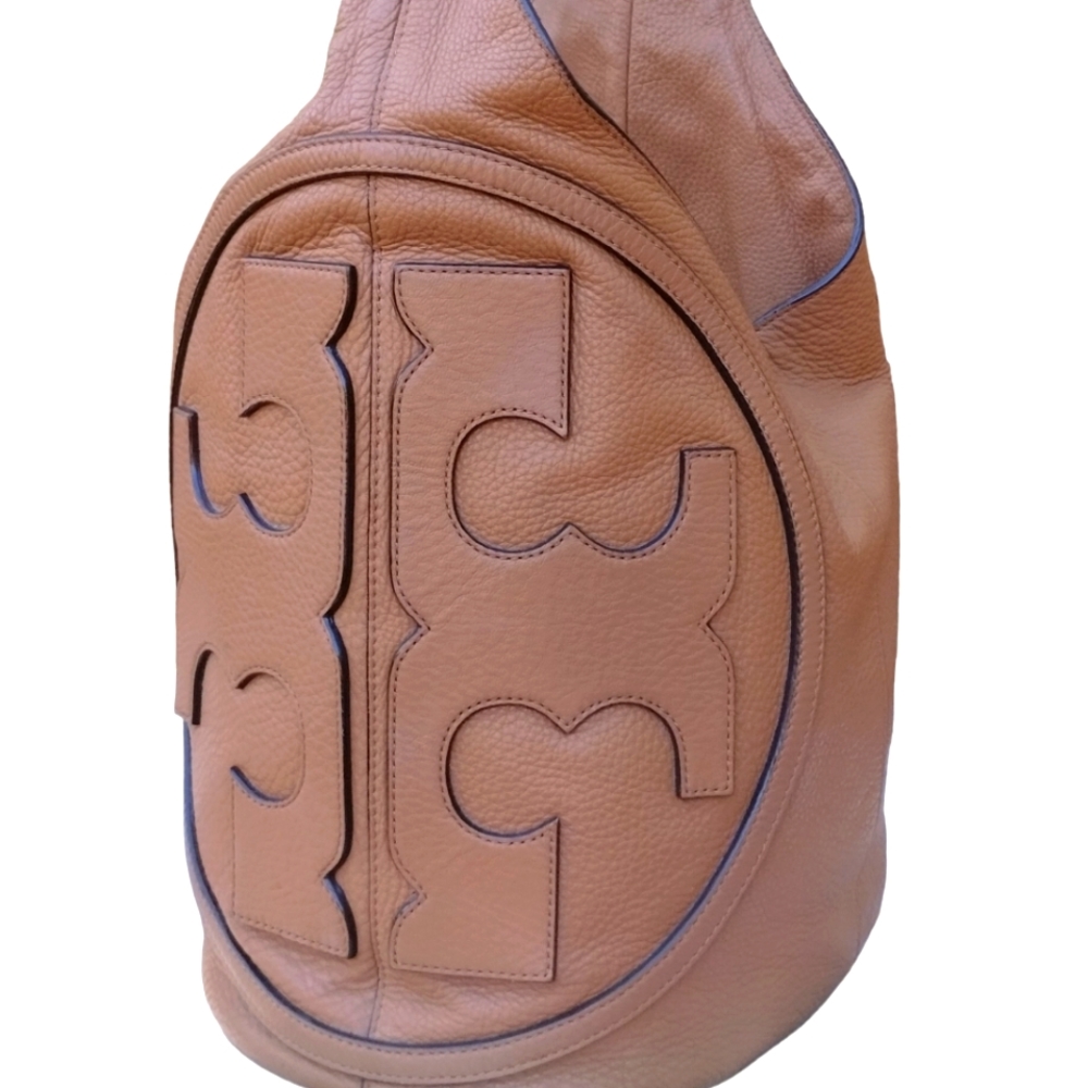 Tory Burch Tan Leather Hobo Bag with Signature Logo - Picture 4 of 14